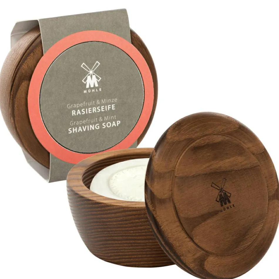 Holzschale mit Rasierseife Grapefruit & Minze 65 g